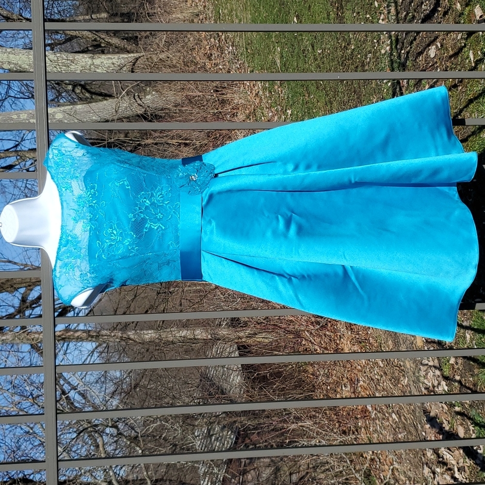 Blue Belsoie Satin Lace Formal Dress Size 4